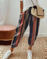 Pantalon décontracté en coton et lin pour femme