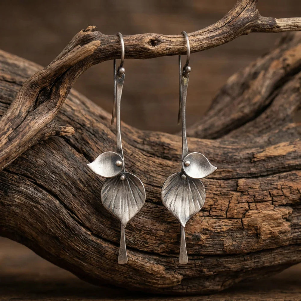 Boucles d'oreilles Boho Feuille en Argent