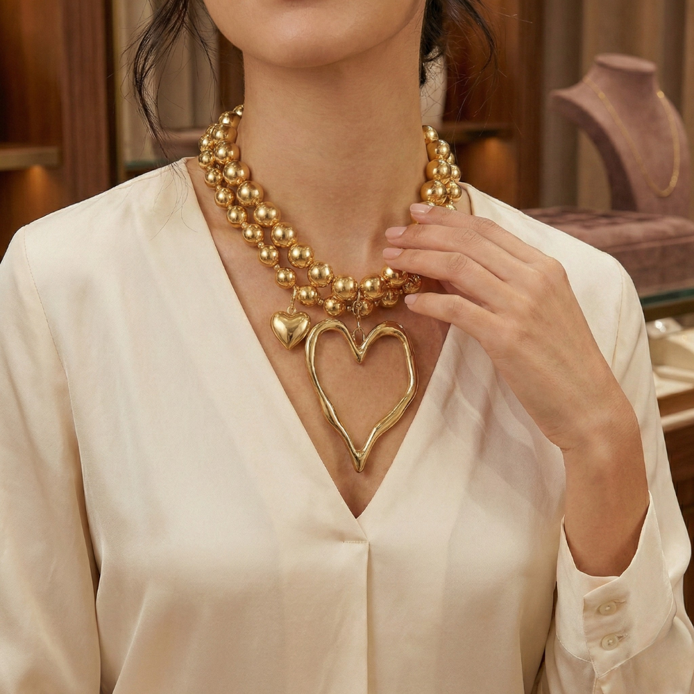 Ensemble de 2 colliers avec des perles en forme de cœur