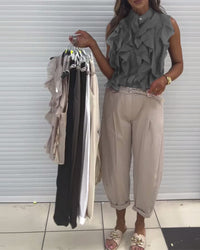 Tank Top Designer Ruffle Sans Manches
