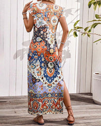 Robe décontractée imprimée colorée avec fentes