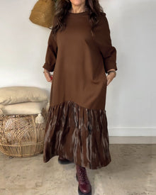 Robe Col Rond Imprimé Patchwork Irrégulier