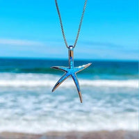 Collier étoile de mer en opale bleue et argentée