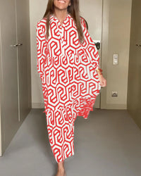 Robe à manches à neuf points à imprimé géométrique