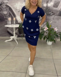 Robe Mode Col En V Manches Courtes