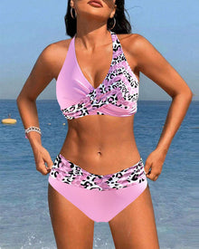 Bikini dos nu imprimé patchwork léopard