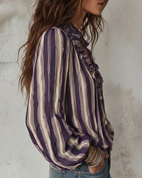Blouse Profond Col V Rayures Verticales Loose