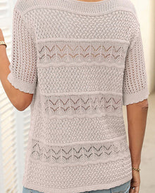 Pull À Manches Courtes En Maille Crochetée Ajourée Et Col Rond Pour Femmes