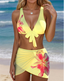 Bikini À Imprimé Pétales Avec Style Jupe Deux-Pièces