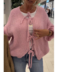 Cardigan décontracté à manches longues et lacets de couleur unie