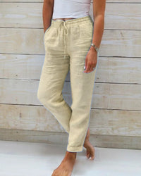 Pantalon décontracté à jambe droite de couleur unie