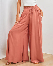 Pantalon taille haute de couleur unie