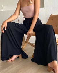 Pantalon taille haute de couleur unie