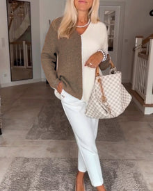 Pull de bloc de couleur en V