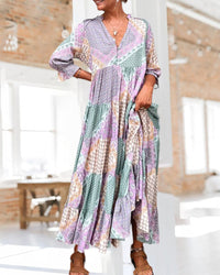Robe à blocs de couleurs et manches 3/4