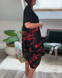 Robe patchwork décontractée à imprimé floral et col rond
