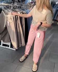 Pantalon Uni Décontracté Droit