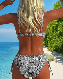 Maillot de Bain en Deux Pièces Accrocheur avec Motif Léopard