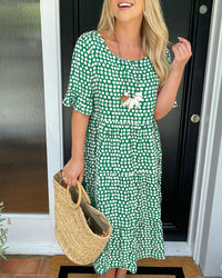 Robe midi col rond imprimé à pois