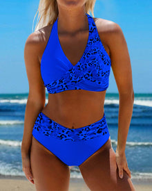Bikini dos nu imprimé patchwork léopard