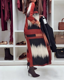 Robe Tendance Imprimée À Col Rond Et Manches Longues