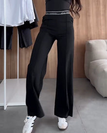 Pantalon droit décontracté de couleur unie avec poche zippée