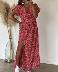 Robe longue imprimée à encolure en V