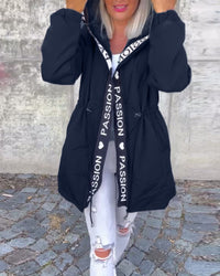 Manteau à capuche décontracté avec cordon de serrage et imprimé lettre