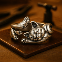 Bague Vintage de Chat en Argent (Ajustable)