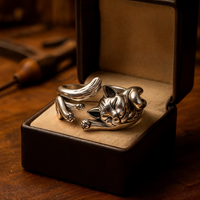 Bague Vintage de Chat en Argent (Ajustable)