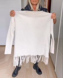 Pull décontracté à franges de couleur unie