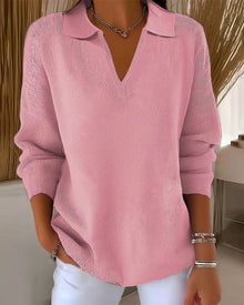 Pull décontracté col en V couleur unie