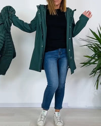 Manteau tendance de couleur unie avec fermeture éclair et bouton amovible