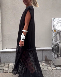 Robe sans Manches en Mesh et Patchwork