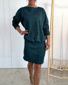 Robe Col Rond Paillettes Fines À La Mode