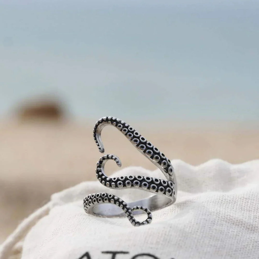 Bague ajustable en argent avec tentacules
