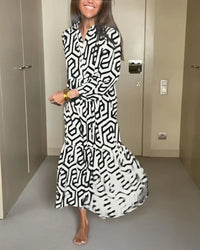 Robe à manches à neuf points à imprimé géométrique