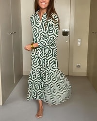 Robe à manches à neuf points à imprimé géométrique