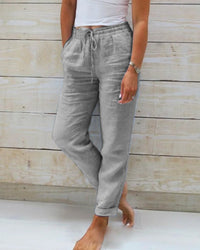 Pantalon décontracté à jambe droite de couleur unie