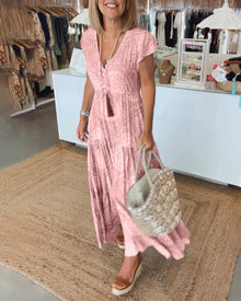 Robe à manches fendues et col en V imprimé vacances