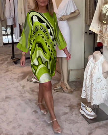 Robe midi imprimée tendance à col rond