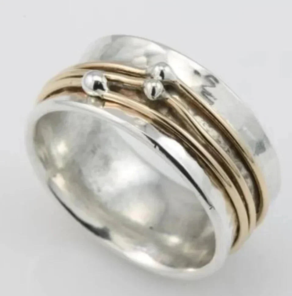 Bague vintage dorée avec couches argentées