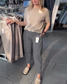 Pantalon Uni Décontracté Droit