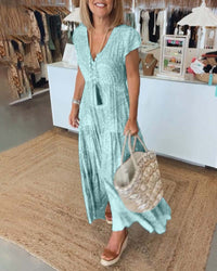 Robe à manches fendues et col en V imprimé vacances