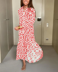Robe à manches à neuf points à imprimé géométrique