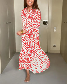 Robe à manches à neuf points à imprimé géométrique