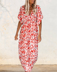 Robe tendance à col en V imprimée à manches courtes