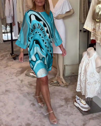 Robe midi imprimée tendance à col rond