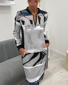 Robe à manches longues zippée avec poches bloc de couleur