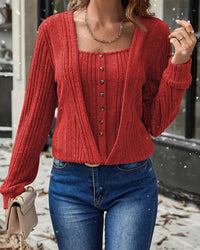Pull Faux Deux-Pièces Tricoté